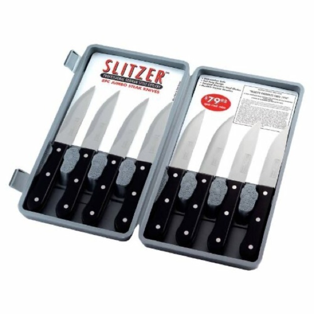 Slitzer 8pc Professional German-Style Jumbo Steak Knives Set in Case